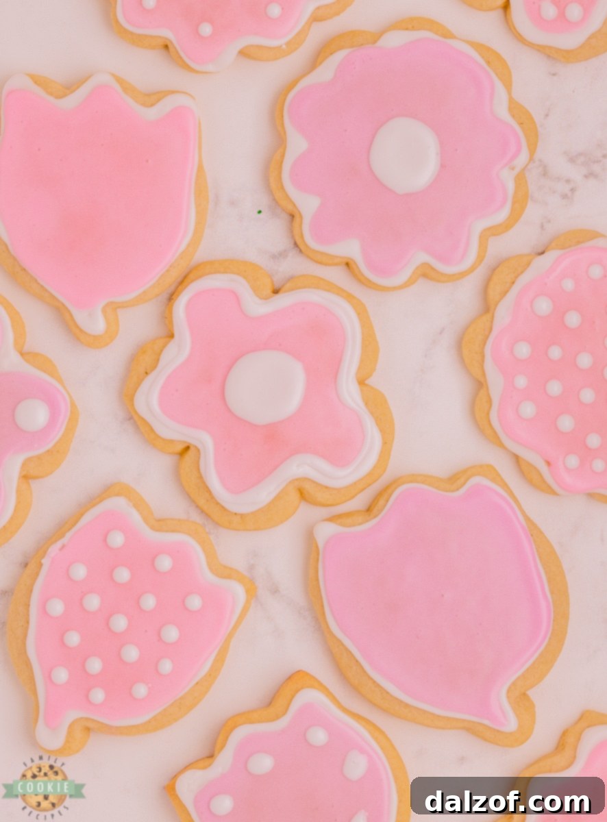 tray of sugar cookies with royal icing.