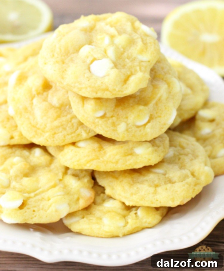 White Chocolate Chip Lemon Cookies are soft, chewy and perfectly sweet lemon cookies! White chocolate chips & lemon pudding mix add great flavor and texture to these delicious spring cookies. 