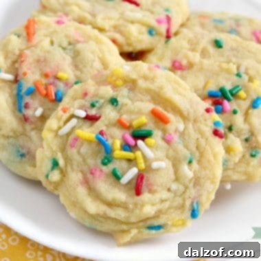 Birthday Cake Cookies are soft vanilla cookies with lots of sprinkles! This simple cookie recipe tastes like your favorite birthday cake in cookie form.