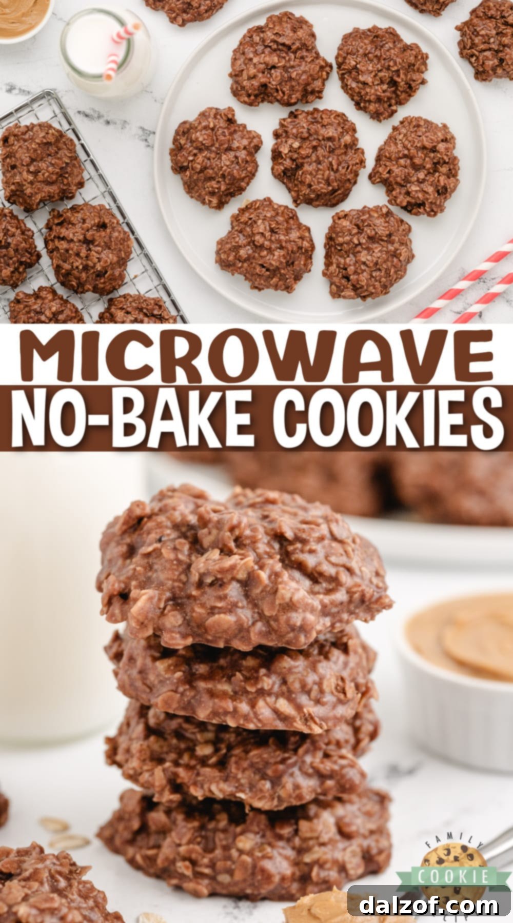 A final appetizing view of Microwave No-Bake Cookies, perfect for showcasing their simplicity and deliciousness for anyone looking for a quick and easy dessert.