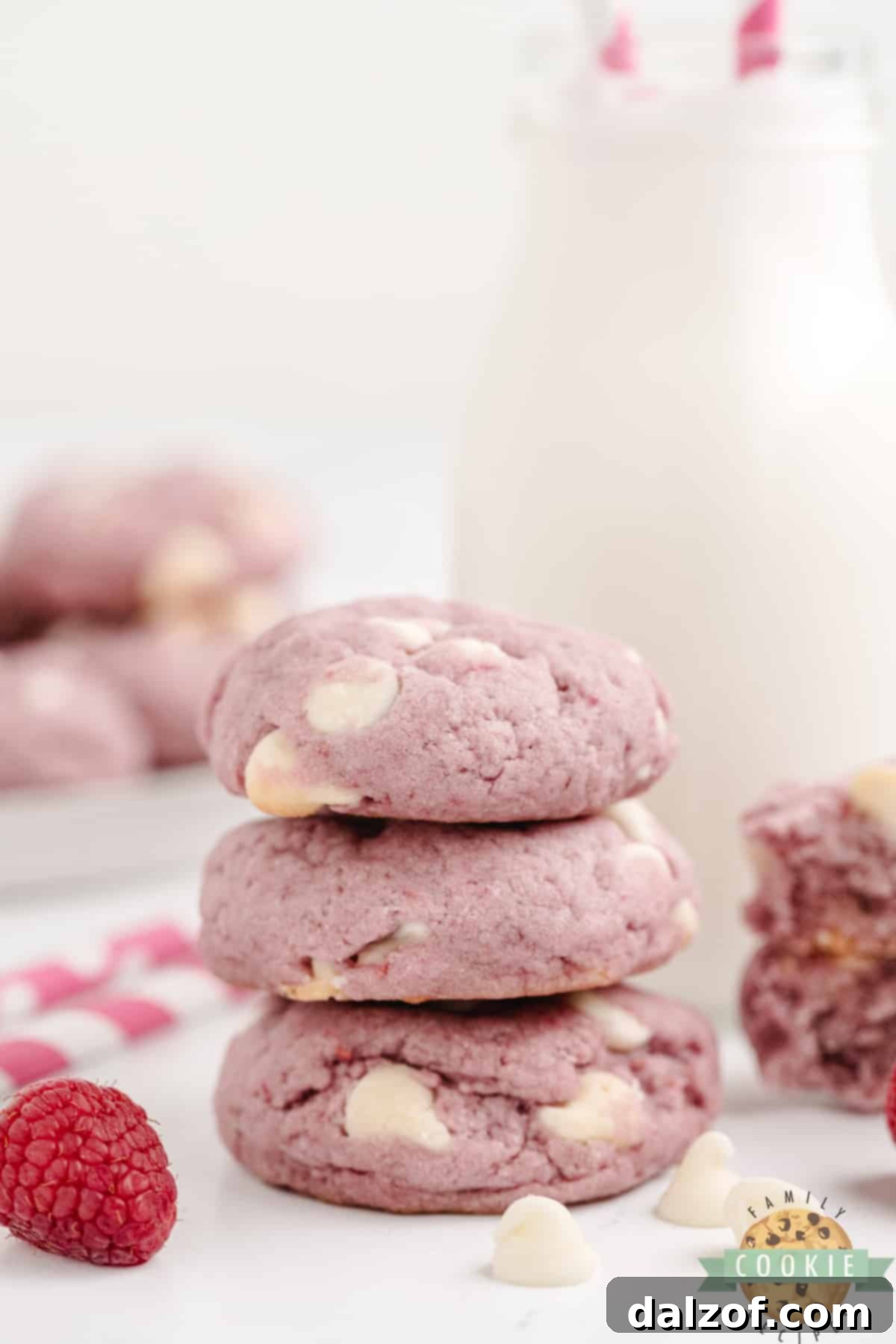 A delectable stack of perfectly pink Raspberry Cookies, invitingly presented.