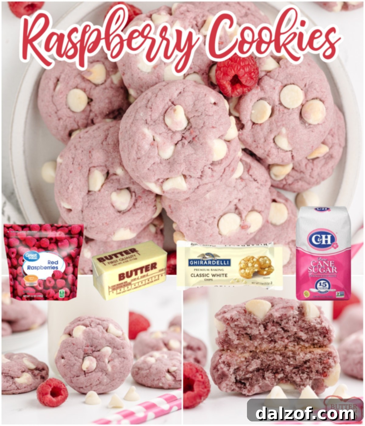 A collage of Raspberry Cookies, highlighting their delicious appearance, perfect for sharing on social media.