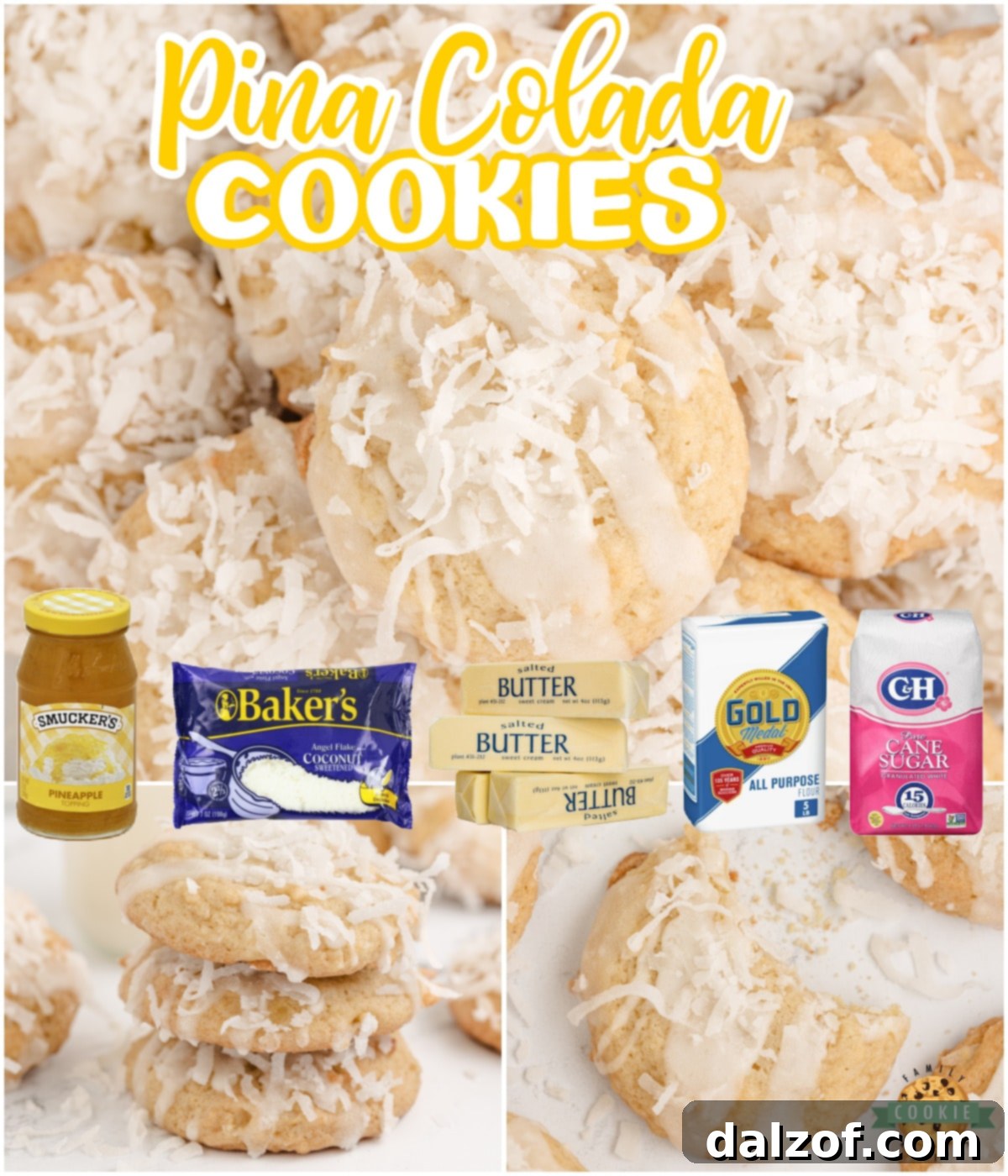 Pina Colada Cookies are soft, chewy, and packed with pineapple and coconut. This tropical cookie recipe is so easy to make and everyone loves these delicious cookies!