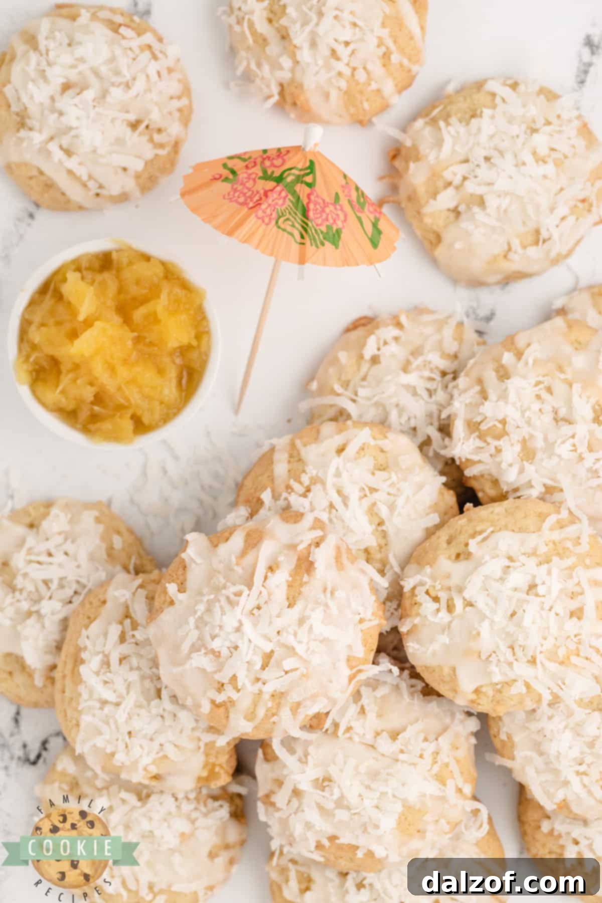 Cookies made with pineapple and coconut. 