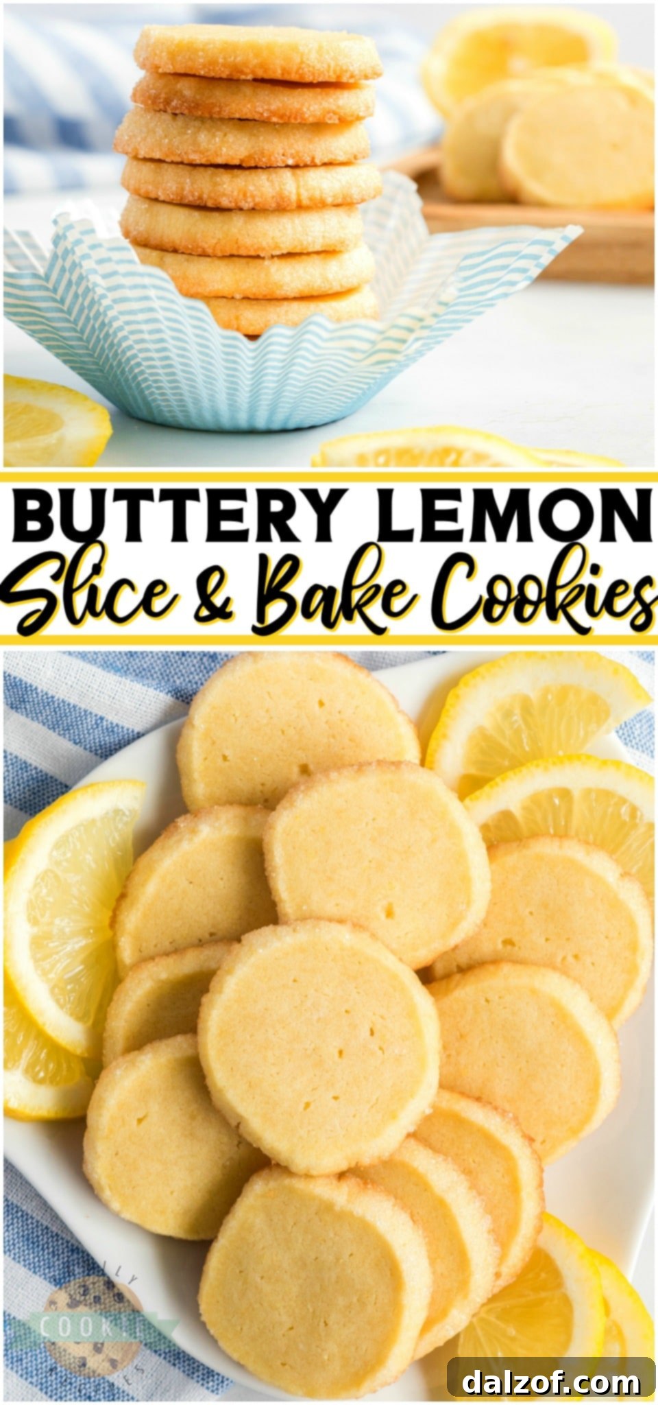 Lemon slice and bake cookies are a simply, buttery cookie recipe with lovely lemon flavor. Easy to make ahead, these lemon shortbread cookies are perfect for parties & as gifts! 