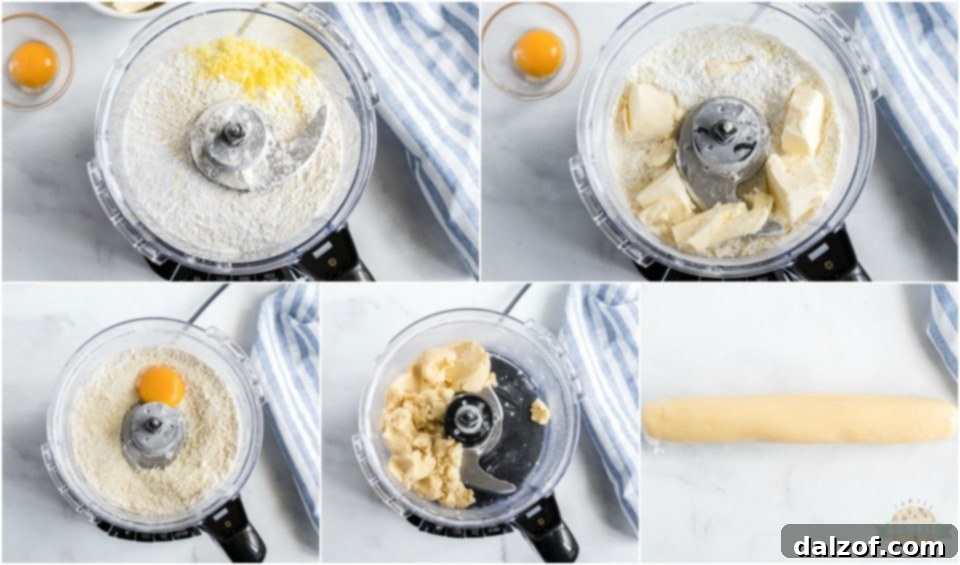 Collage of step-by-step photos showing how to make Lemon Ice Box Bake Cookies, from mixing ingredients to forming dough logs.