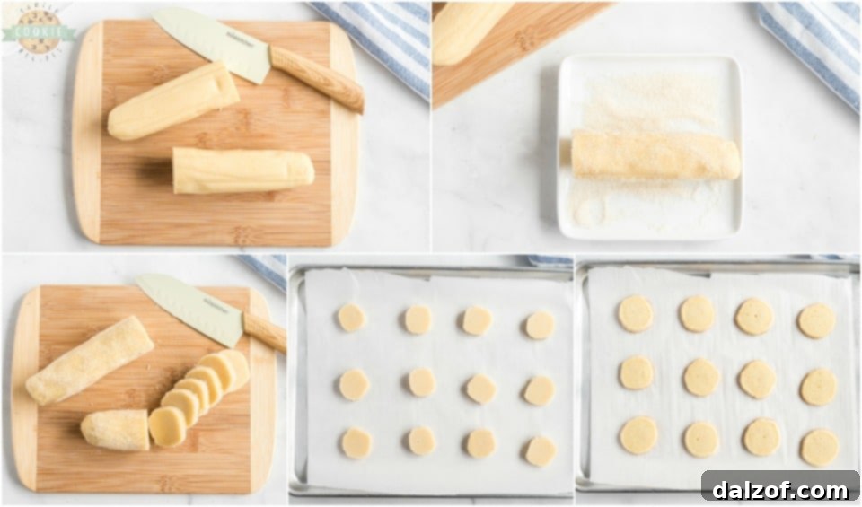 Another collage illustrating the process of preparing Lemon Ice Box Cookies, focusing on the dough shaping and chilling stages.