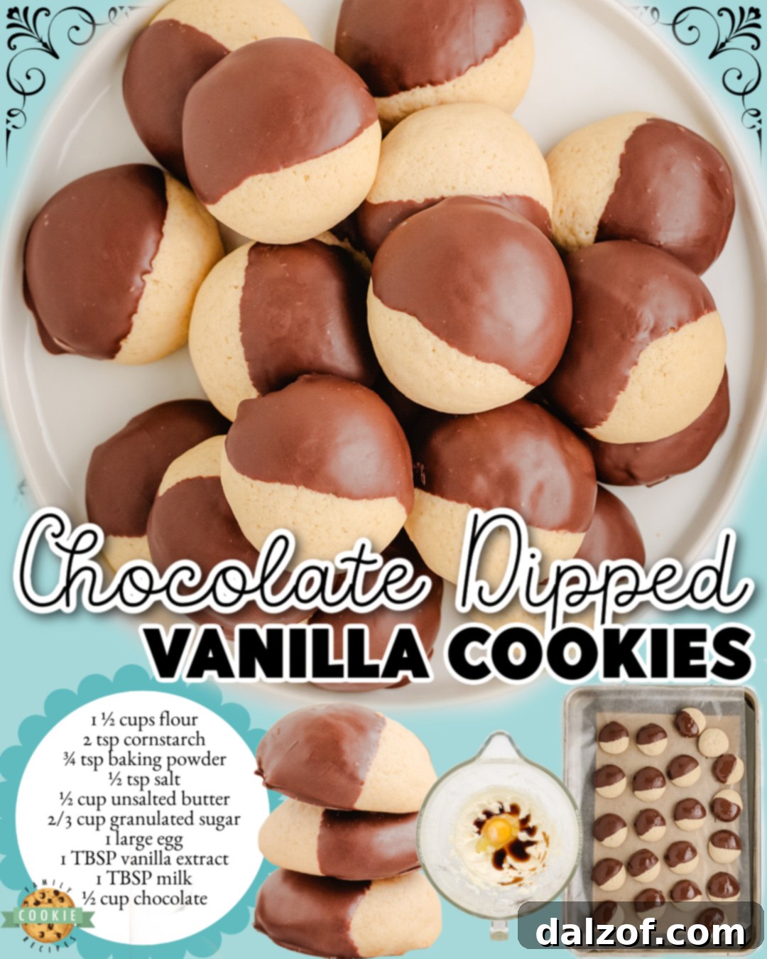 Chocolate Dipped Vanilla Cookies are homemade Nilla wafers made with flour, cornstarch, butter, & vanilla extract baked & covered in chocolate! 