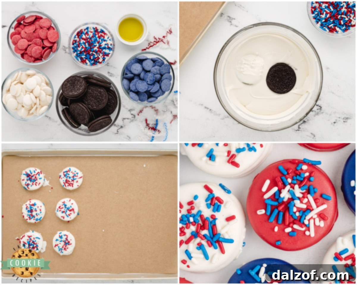 how to make red, white and blue chocolate covered oreos