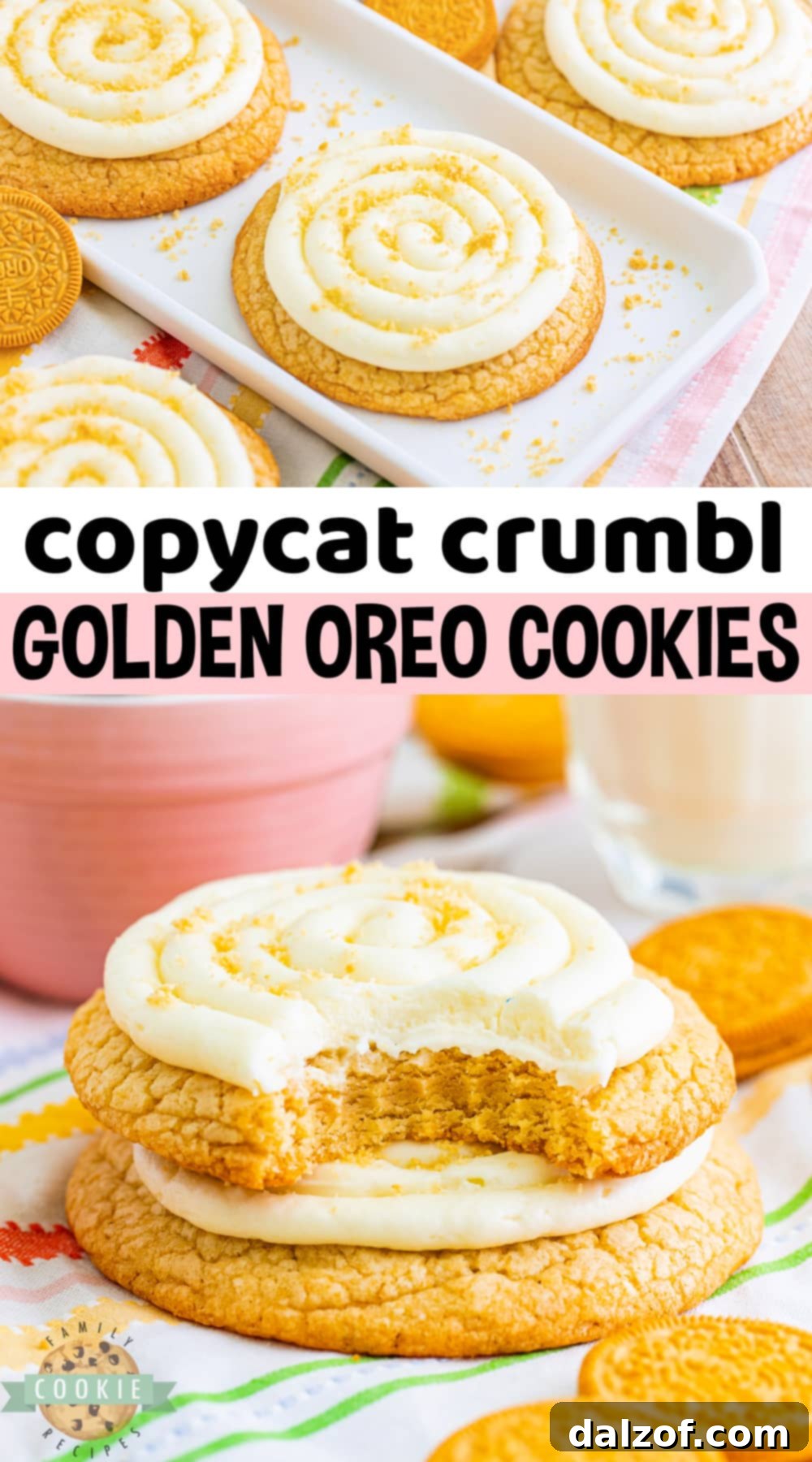Crumbl-Inspired Golden Oreo Cookie Bliss 14 Copycat Crumbl Golden Oreo Cookies are made with Golden Oreo crumbs in the dough, a delicious cream cheese frosting, and more cookie crumbs on top. These thick and chewy vanilla cookies are incredible!