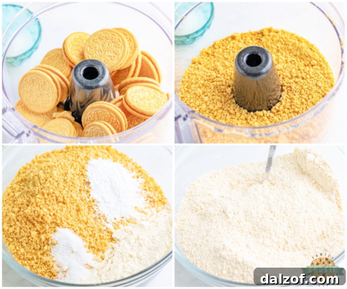 Crumbl-Inspired Golden Oreo Cookie Bliss 6 Using food processor to crush Golden Oreo cookies.