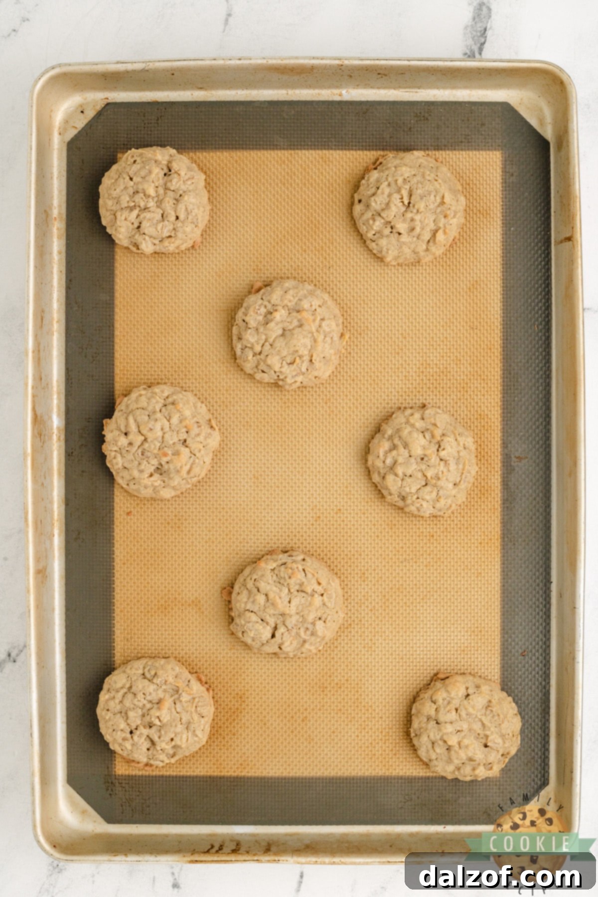Wholesome Banana Oat Bliss 12 Freshly baked Banana Oatmeal Cookies cooling on a baking sheet