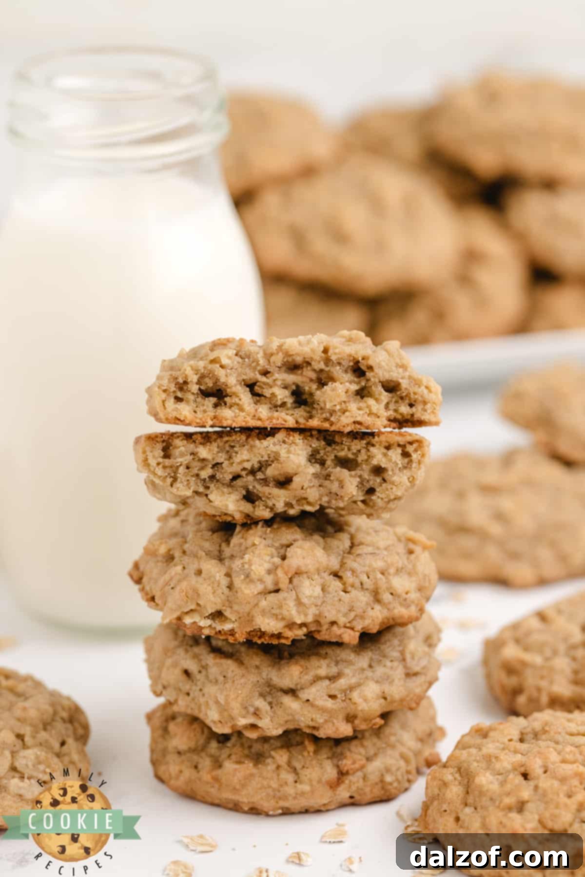 Wholesome Banana Oat Bliss 5 Stack of freshly baked Banana Oatmeal Cookies on a cooling rack
