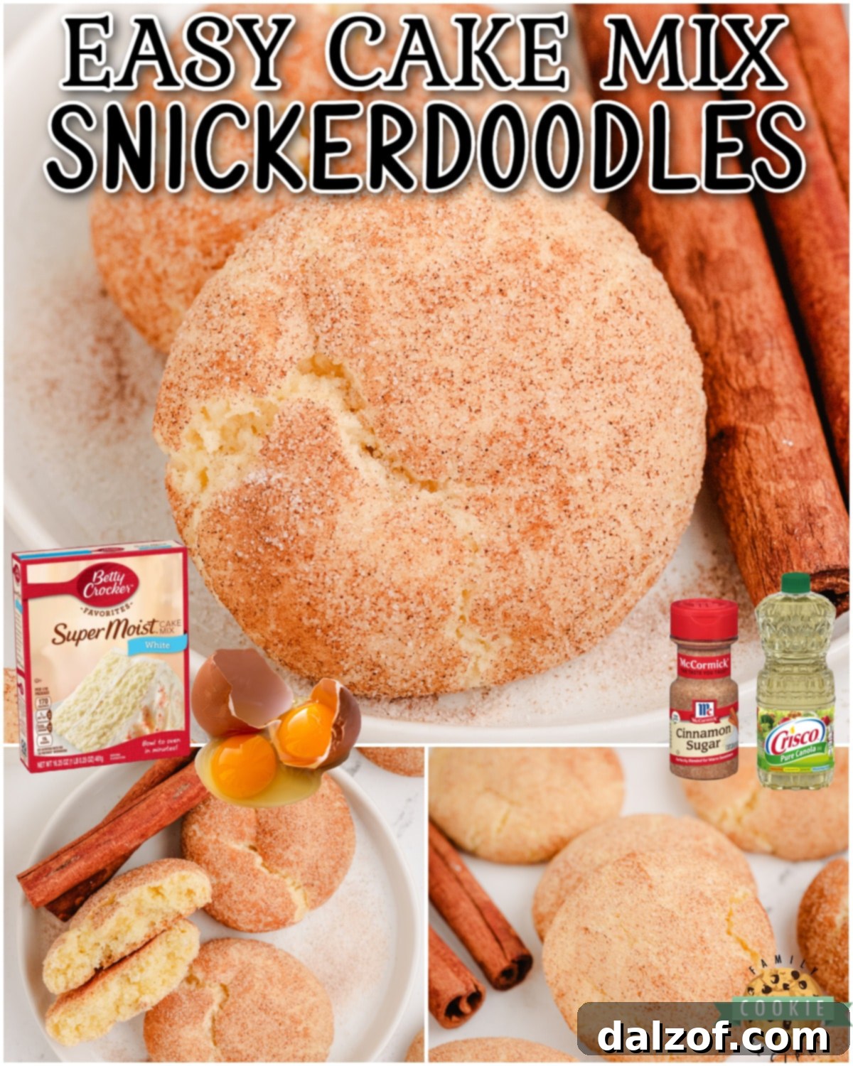 Simple recipe for Cake Mix Snickerdoodles made with just 5 ingredients! Easy snickerdoodle recipe with fantastic cinnamon flavor & chewy texture!
