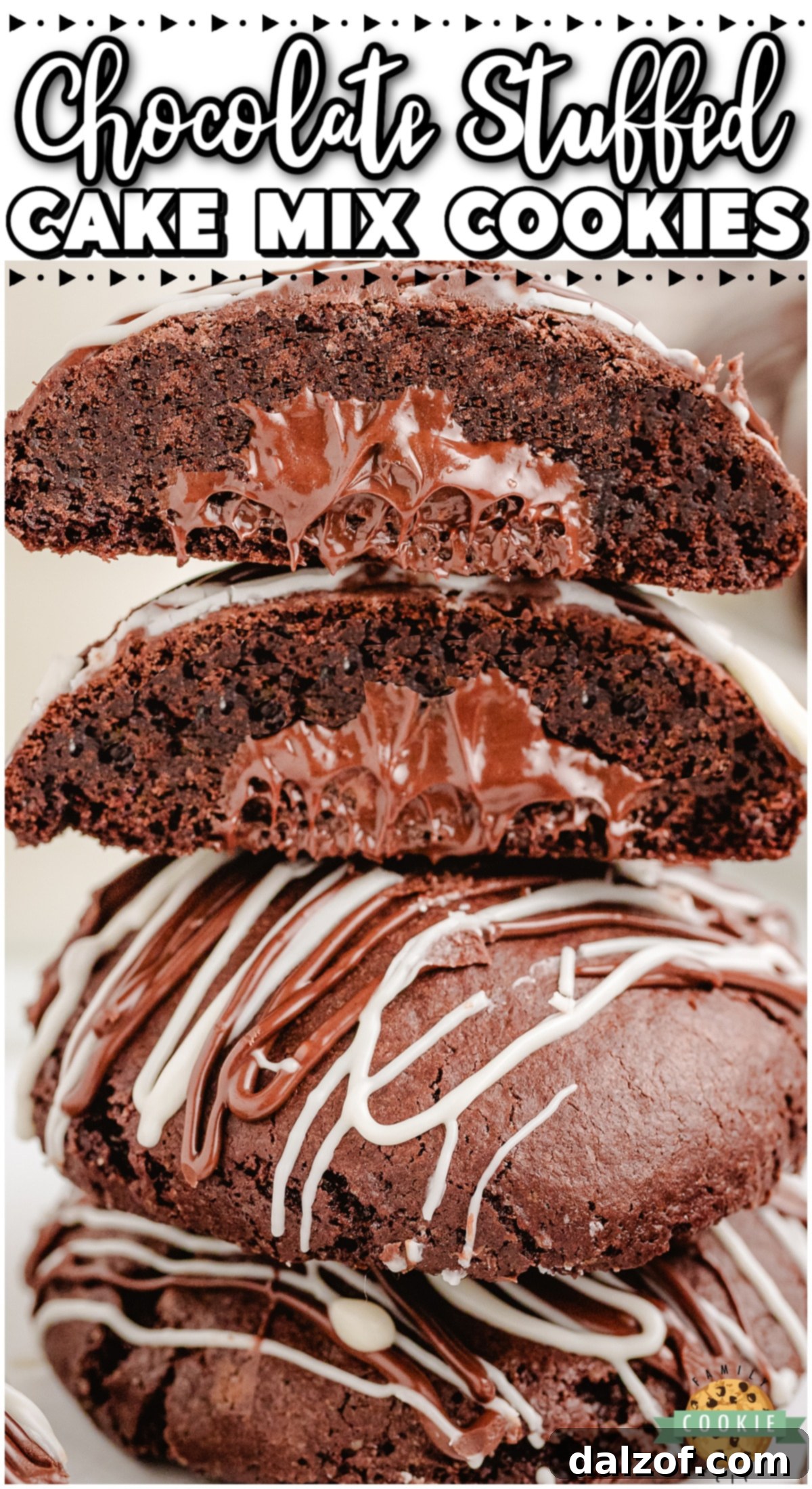 Chocolate Cake Cookies are made with simple chocolate cake mix dough, stuffed with a chocolate nugget & drizzled with melted chocolate on top to create the ultimate triple chocolate cookies!