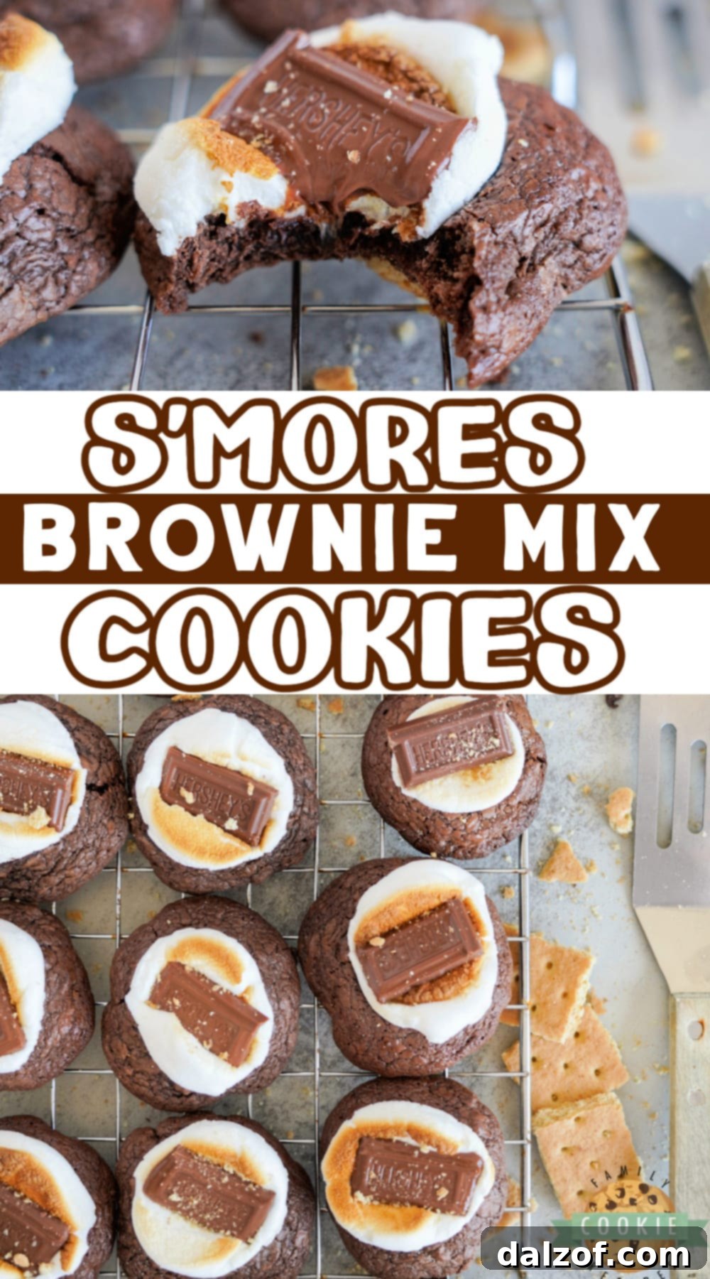 S'mores Brownie Mix Cookies 18 S'mores Brownie Mix Cookies, a perfect easy cookie recipe for a summer treat, laid out on a serving platter.