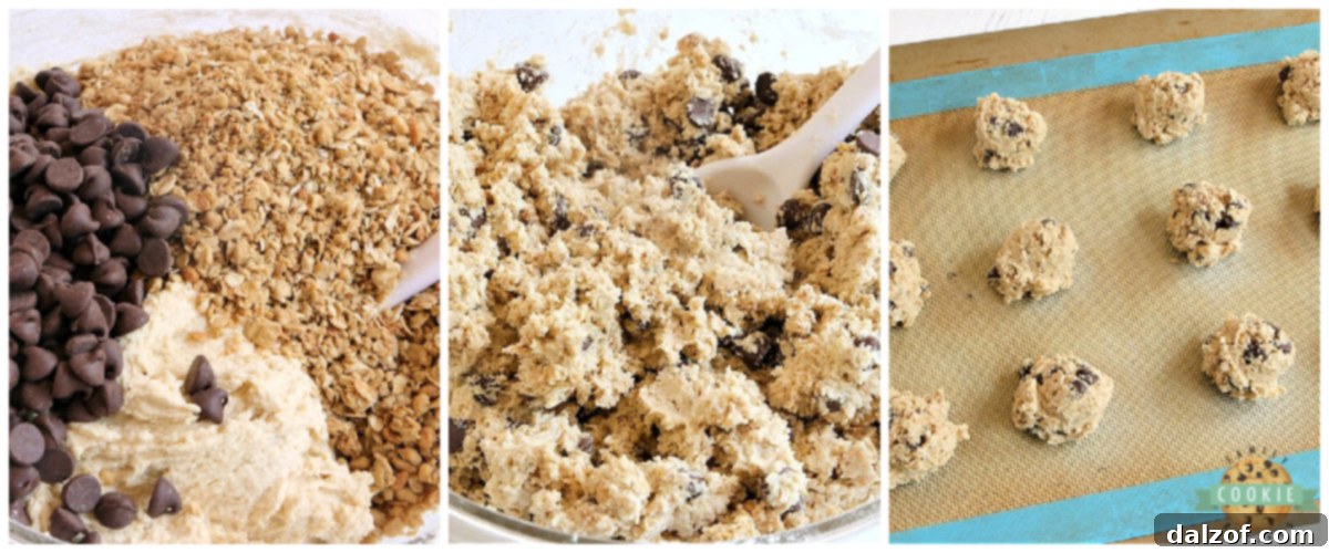 Step by step instructions on how to make Granola Chocolate Chip Cookies. 