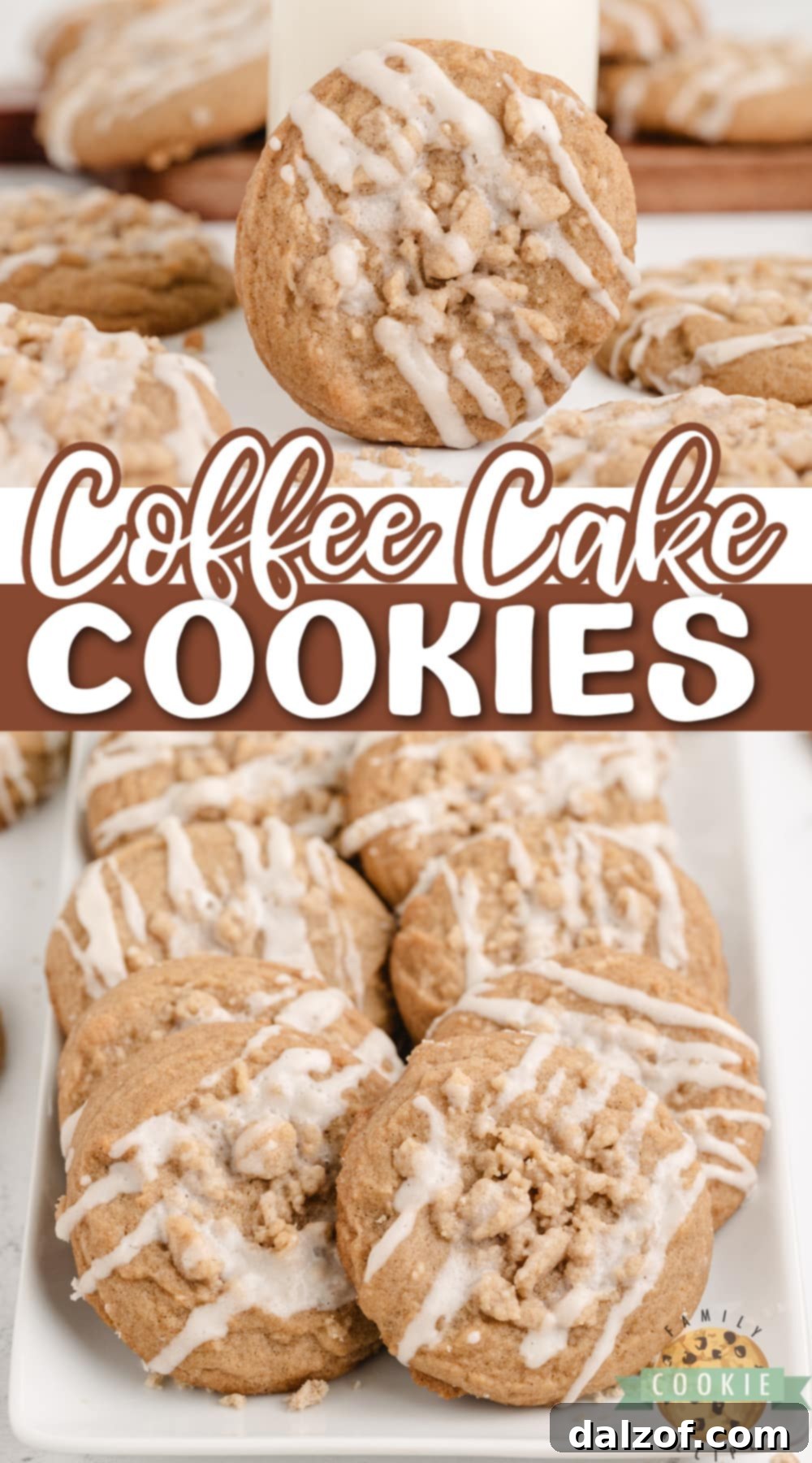 Coffee Cake Cookies are soft, chewy cinnamon cookies topped with a buttery streusel crumb topping and a drizzle of vanilla icing.