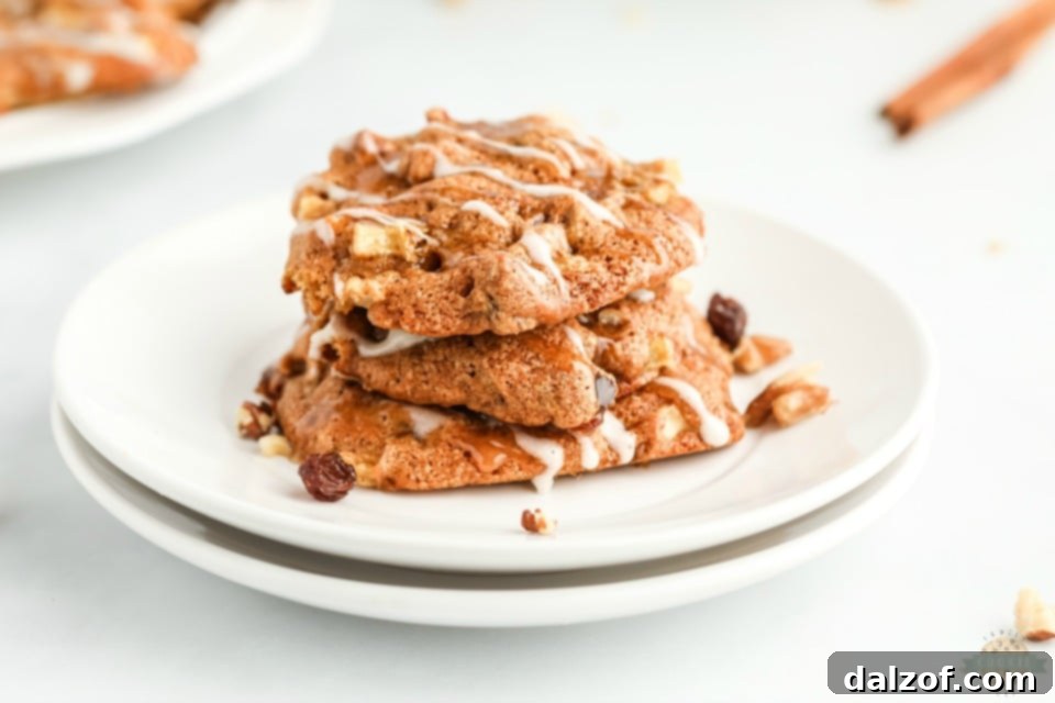 Easy Cinnamon Spiced Apple Cookies recipe, featuring soft, chewy cookies with fresh apples and warm spices, drizzled with a simple glaze.