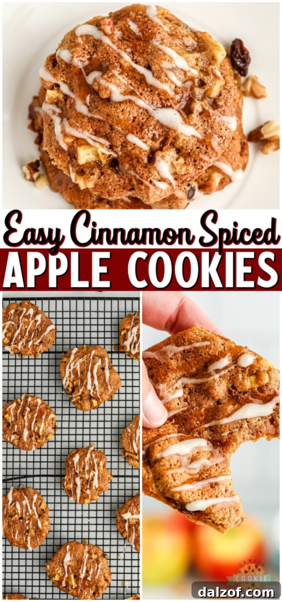A stunning vertical shot of Apple Spice Cookies, adorned with a glaze, perfect for Pinterest.