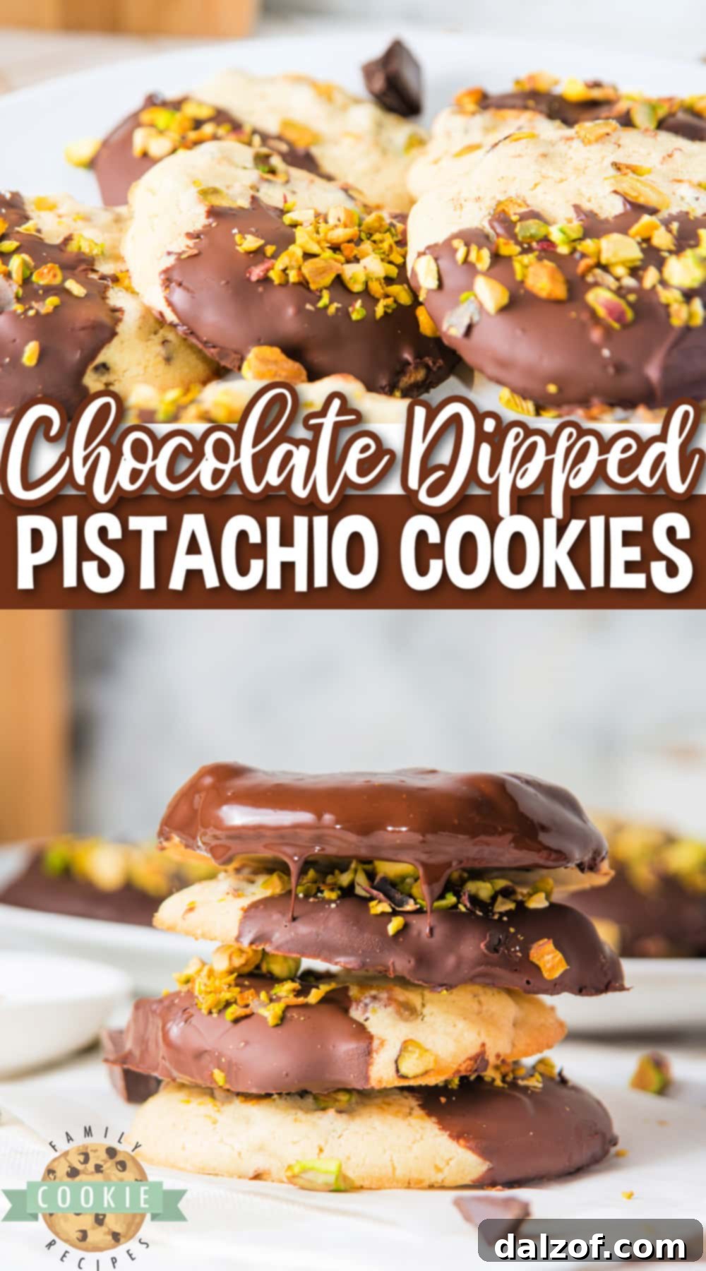 Chocolate Dipped Pistachio Cookies artfully arranged, ready to be enjoyed or shared.