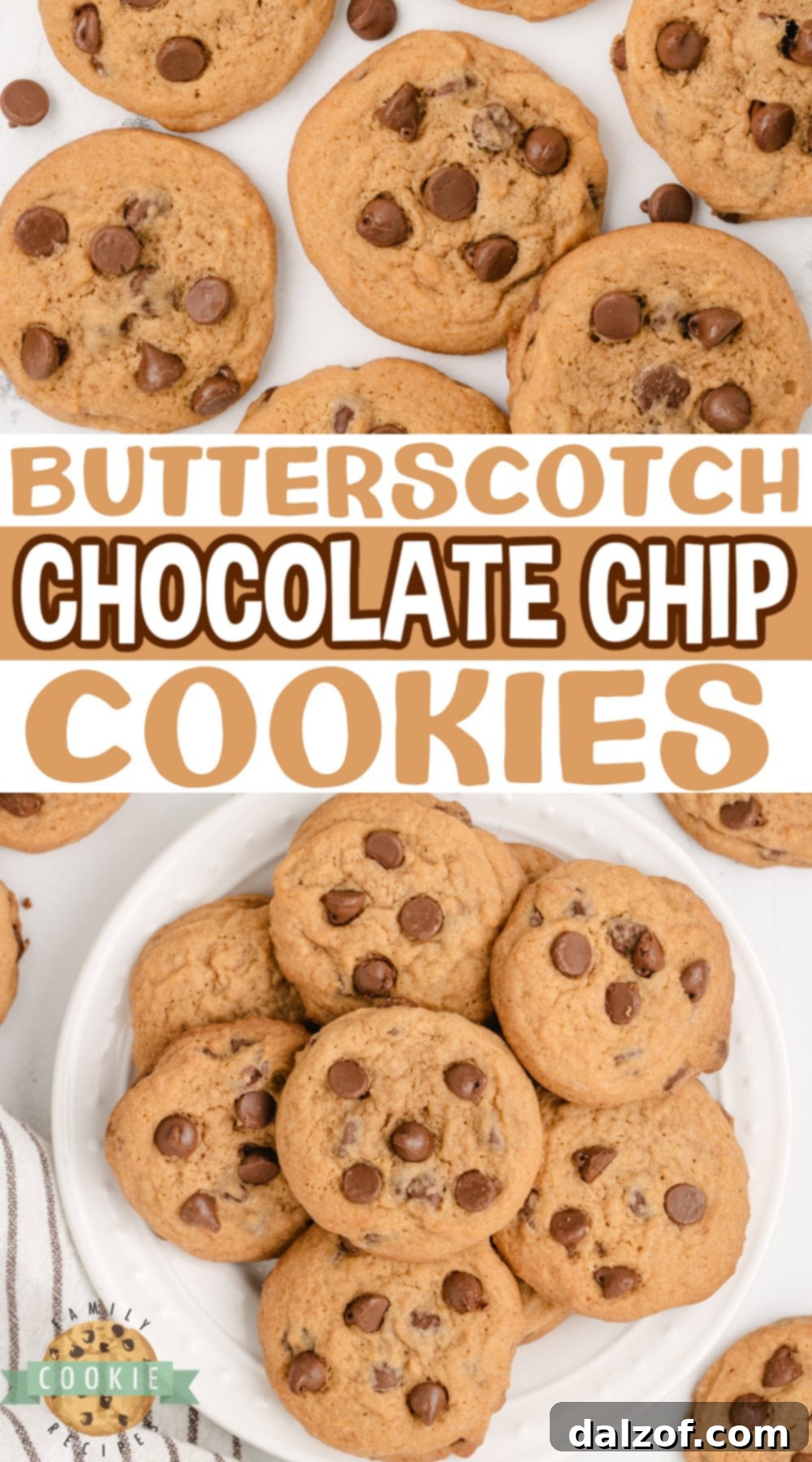 A tempting display of freshly baked Butterscotch Chocolate Chip Cookies, emphasizing their golden-brown edges and soft centers.