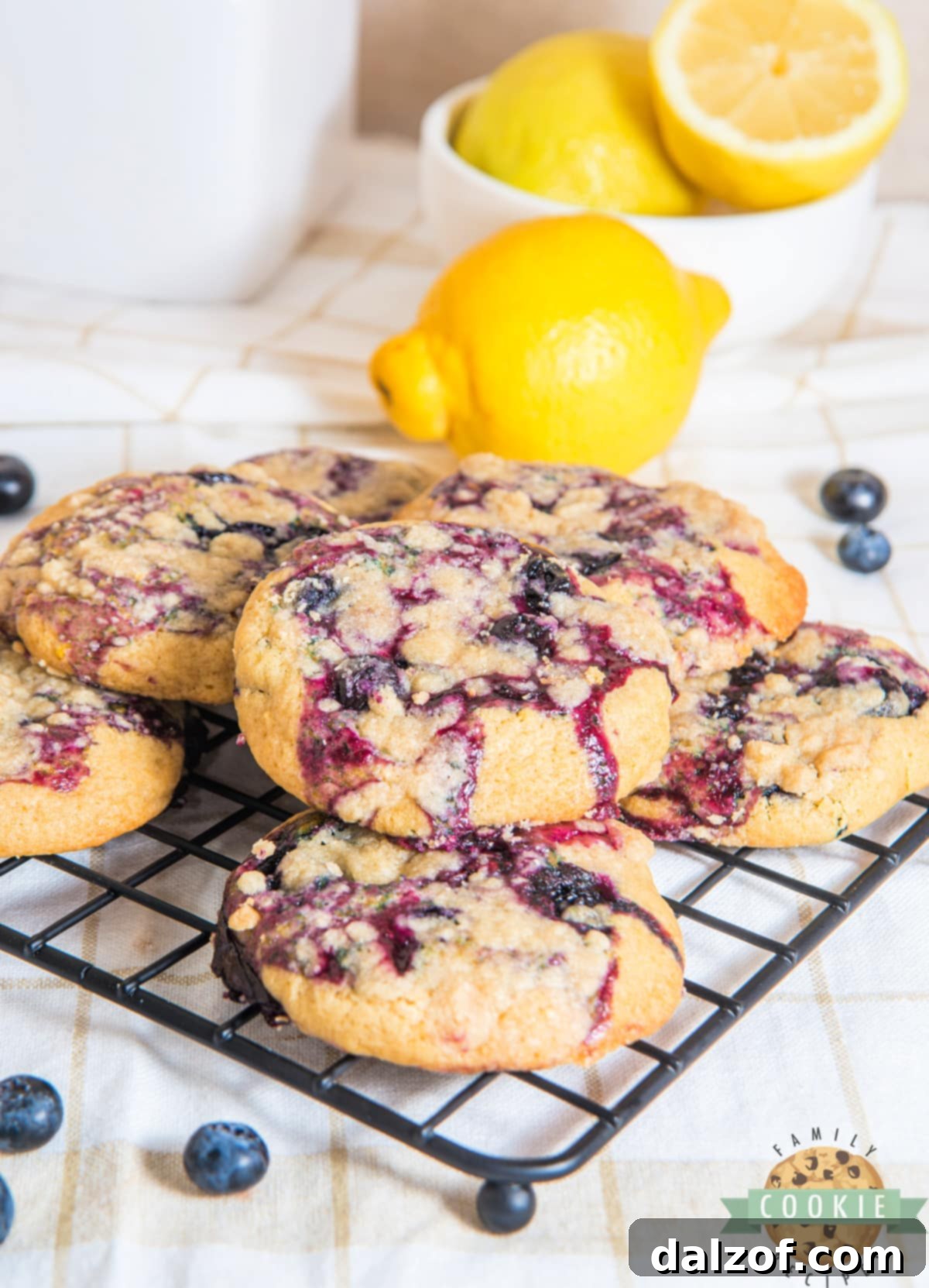 Freshly baked Lemon Blueberry Muffin Cookies with a crumbly streusel topping.