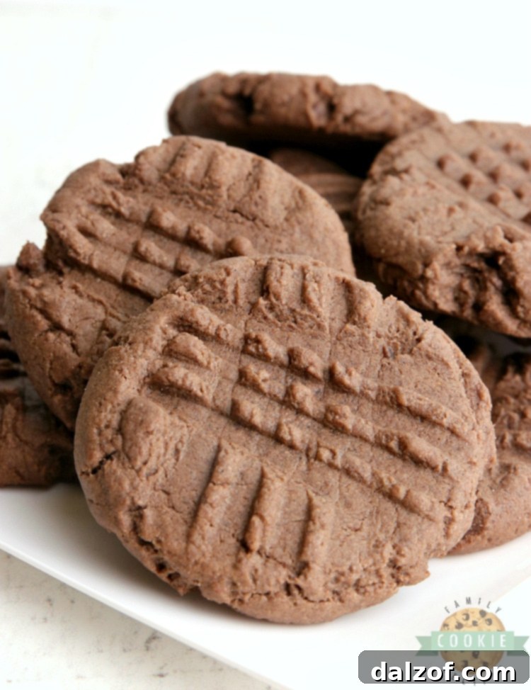 Close-up of chocolate cake mix cookies with peanut butter swirls