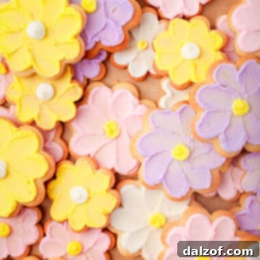 Yellow, pink, and lavender buttercream flower cookies
