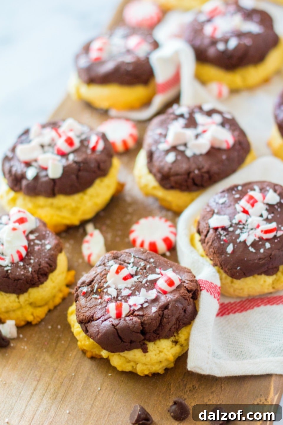 Peppermint Fudge Sugar Cookie recipe with thick chocolate peppermint fudge topping