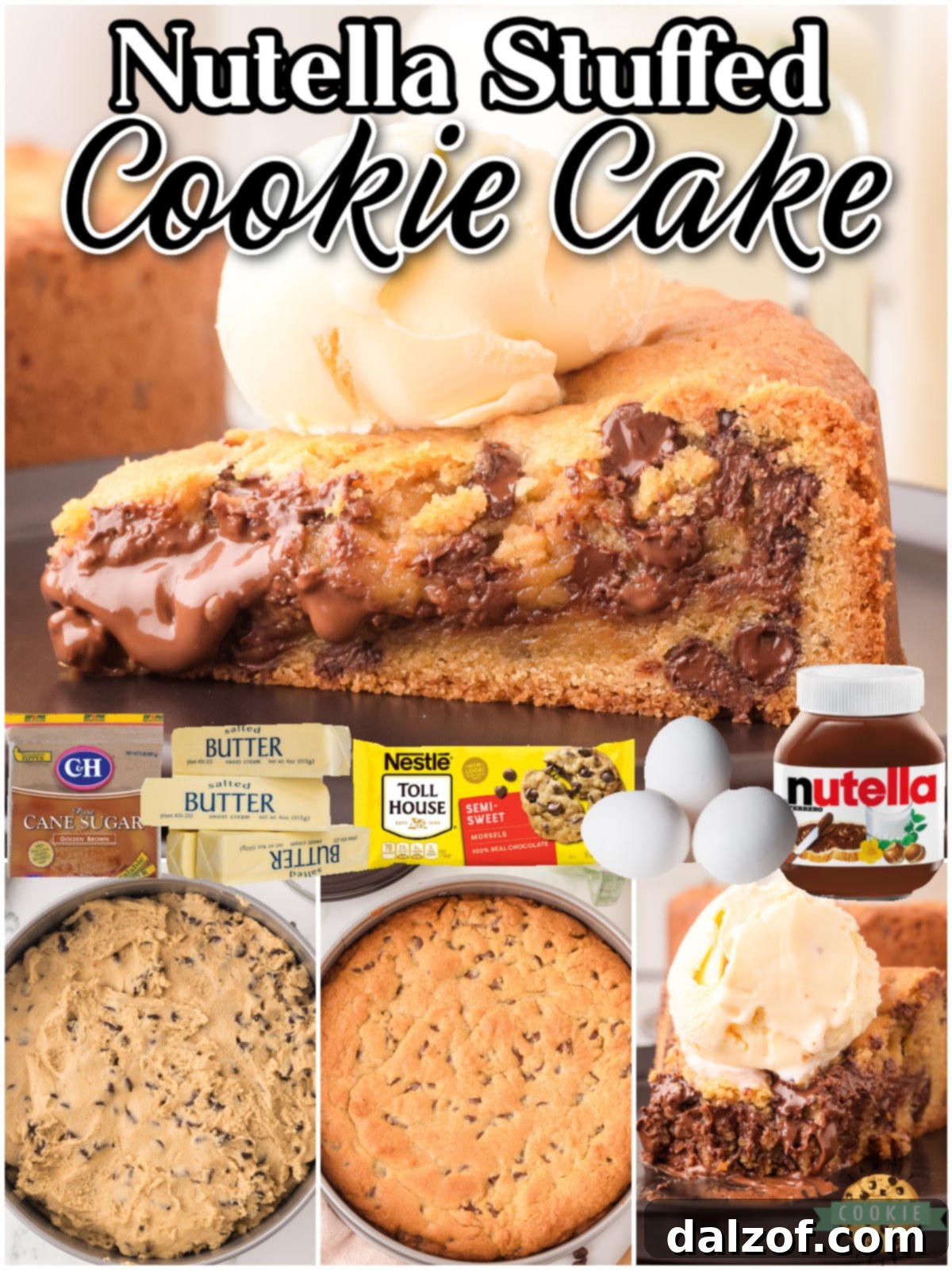 ​​Nutella Cookie Cake is a classic stuffed cookie made with Nutella & baked into a cake that's perfect for any celebration! This stuffed cookie pie is rich, buttery & bursting with lovely Nutella flavor!