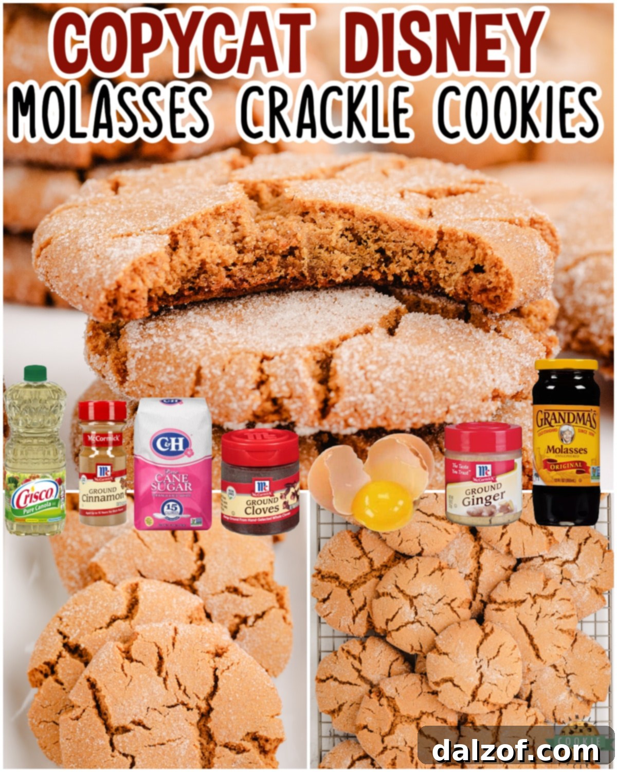 Magical Disneys Molasses Crackle Cookies 6 Molasses Crackle Cookies, a collage showing multiple views of the cookies, emphasizing their chewy texture and delightful molasses ginger flavor, perfect for the holiday season