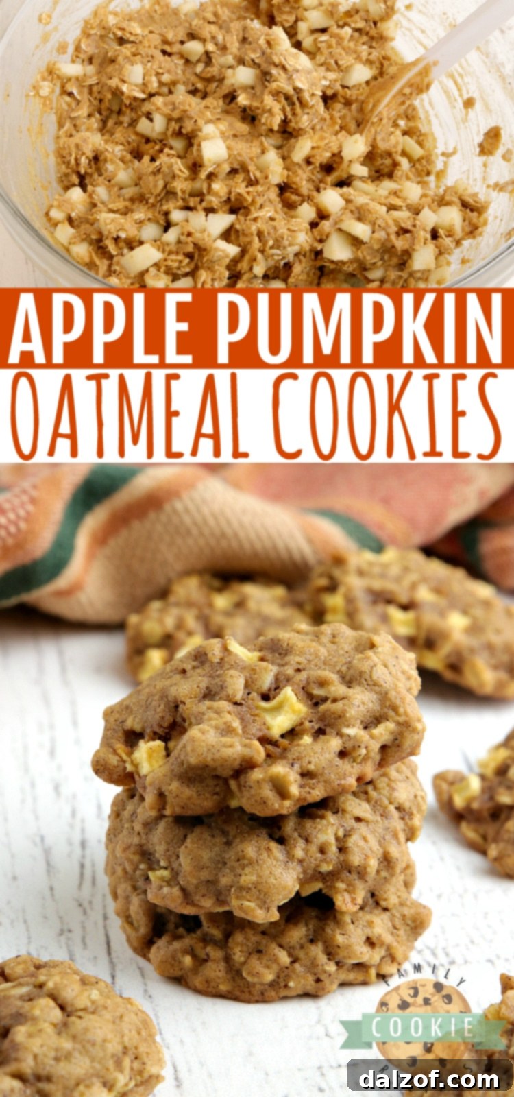 A beautifully styled collage image of Apple Pumpkin Oatmeal Cookies, perfect for sharing on social media and inspiring fall baking ideas.