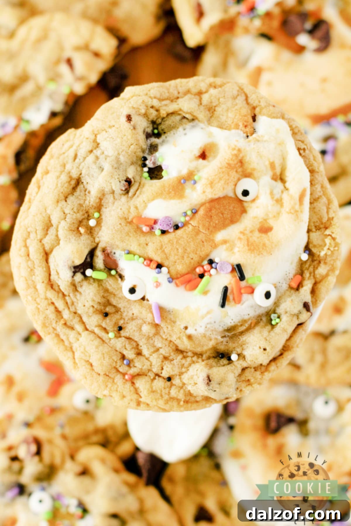Cookie stuffed with marshmallows and Hershey bars.