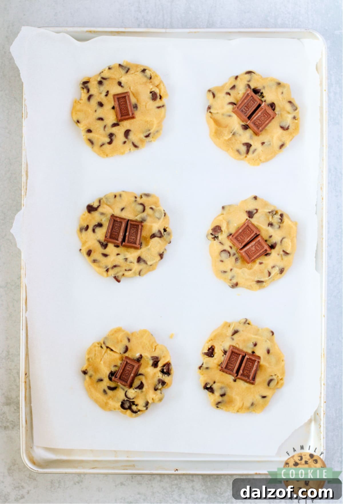 Add Hershey bars to cookie dough.