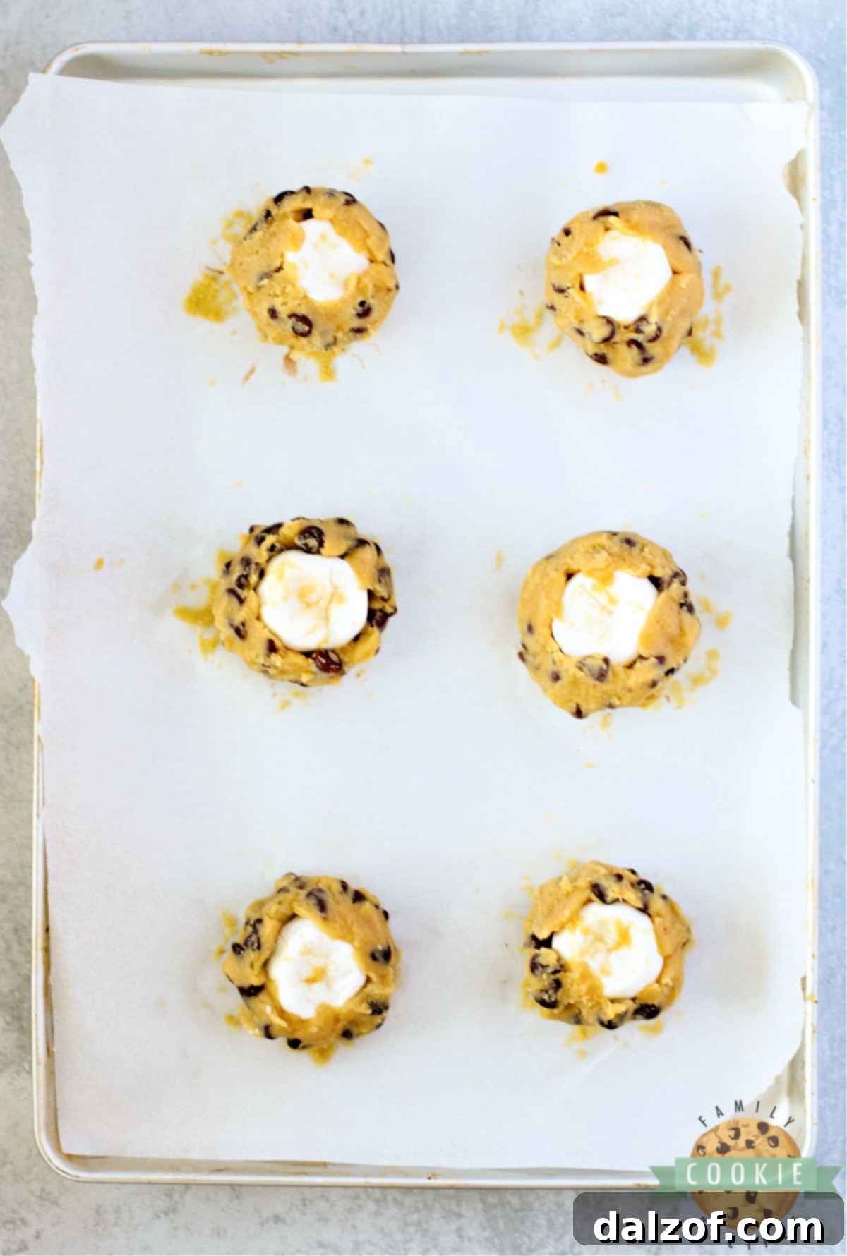 Shape cookie dough around the marshmallows.