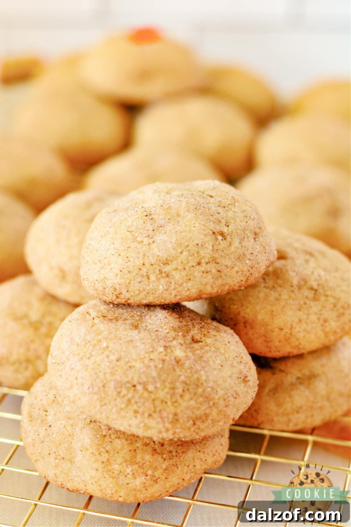 An overhead view of several Caramel Stuffed Pumpkin Snickerdoodles on a rustic wooden surface, highlighting their inviting texture and rich autumnal colors, perfect for a fall treat.