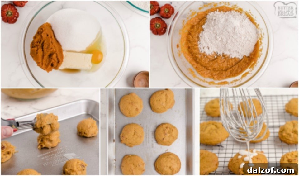 Step-by-step guide on how to make pillowy soft iced pumpkin cookies with detailed instructions