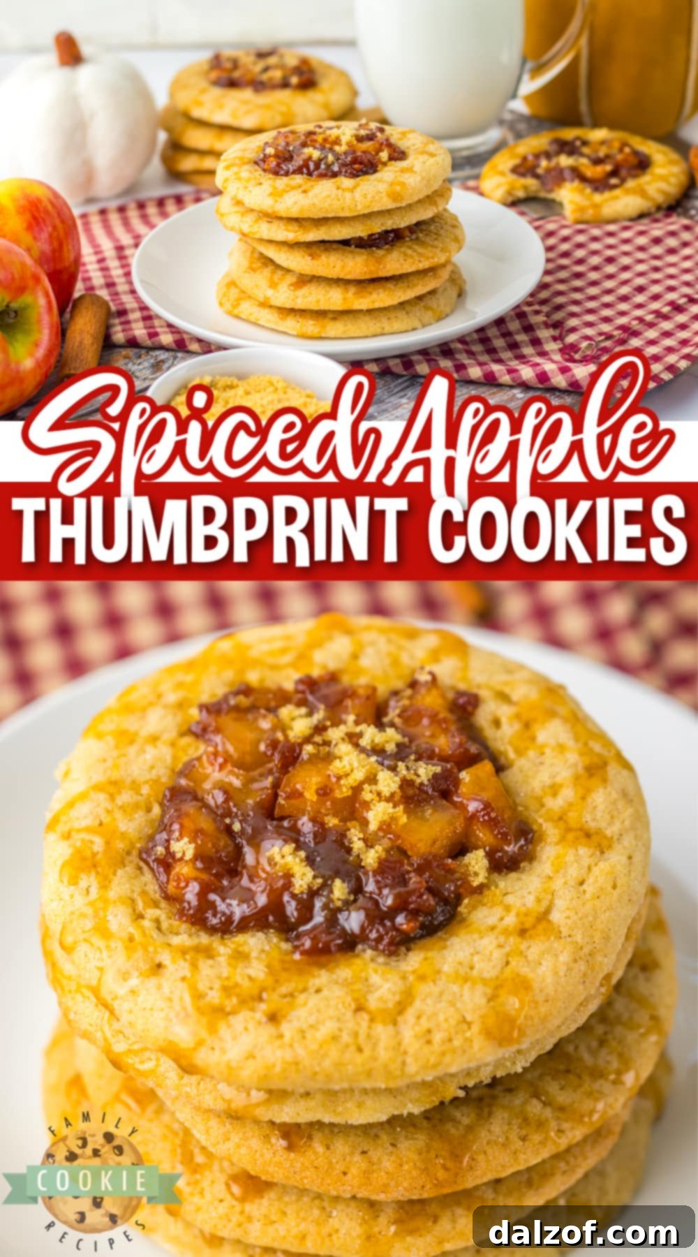 Spiced Apple Thumbprint Cookies are soft cinnamon cookies with gooey, spiced apples on top. Drizzle caramel on top and serve these delicious apple cookies with a scoop of vanilla ice cream!