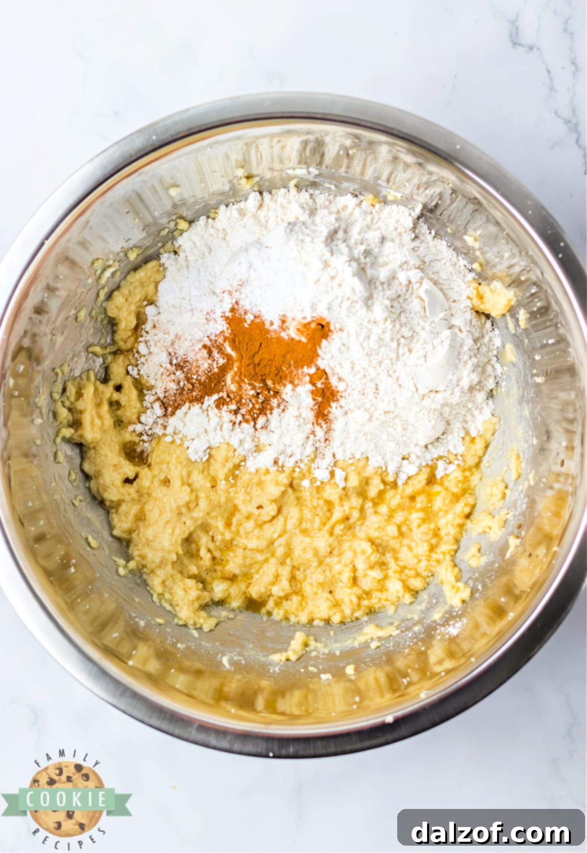 Add dry ingredients to cookie dough.
