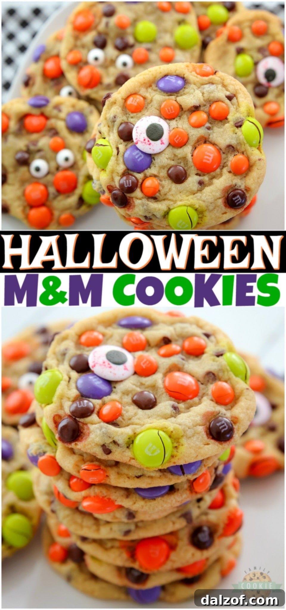 Perfect M&M HALLOWEEN Cookies made with butter, sugars, pudding mix & festive M&M’s candies! Fun & festive Halloween Cookie recipe with candy that everyone loves!