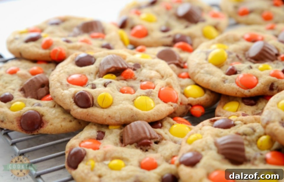Loaded Reese's Cookies recipe, soft and buttery cookies with peanut butter cups and Reese's Pieces