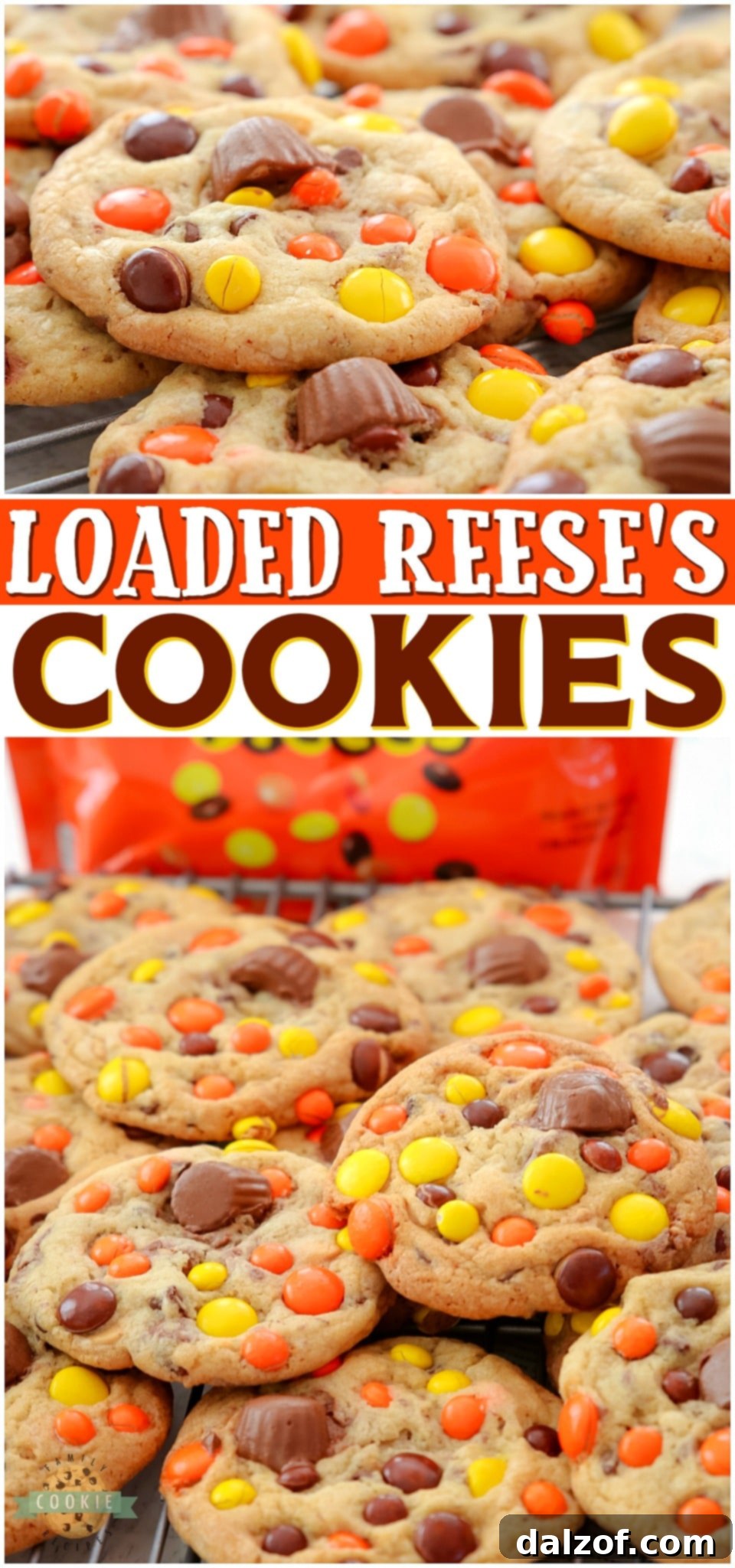 Loaded Reese's Pieces Cookies are PERFECT for Reese's Peanut Butter Cup lovers! Soft & buttery cookies packed with Reese's Pieces & topped with mini PB cups for an over-the-top Reese's dessert!