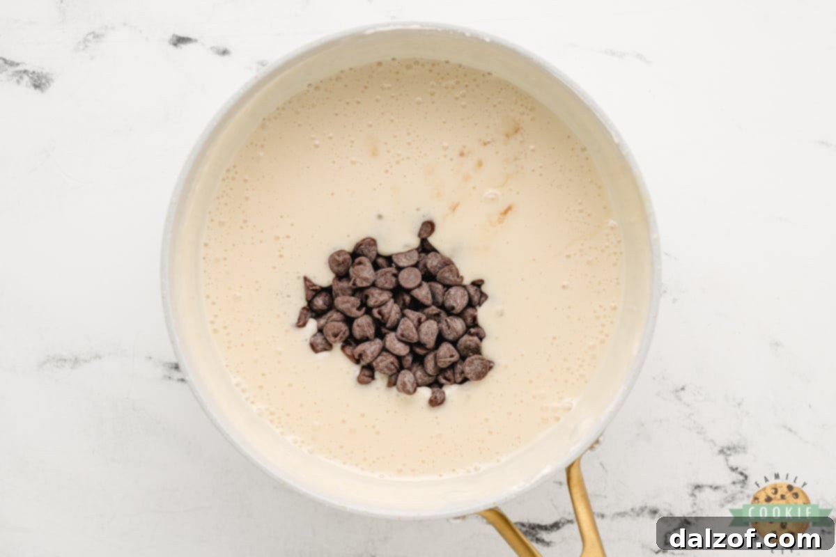 Add chocolate chips and vanilla. 
