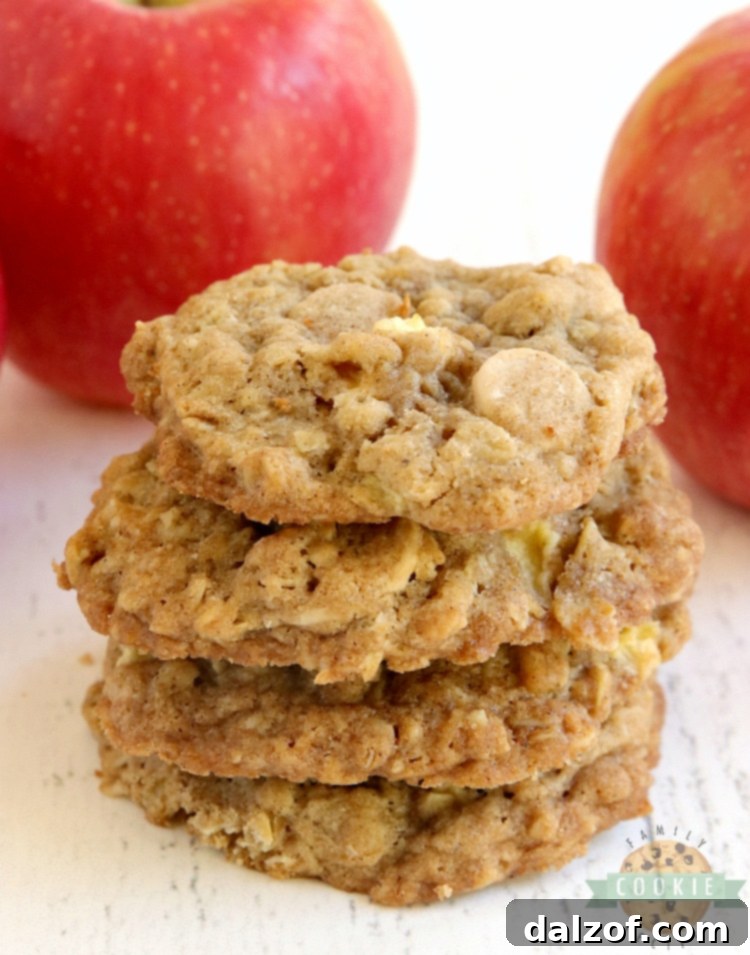 Oatmeal cookies with diced apples and caramel chips