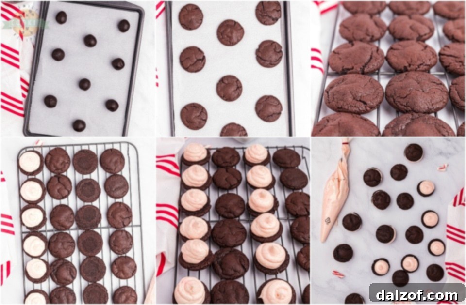 How to make Holiday Peppermint Chocolate Sandwich Cookies: assembling the cookies