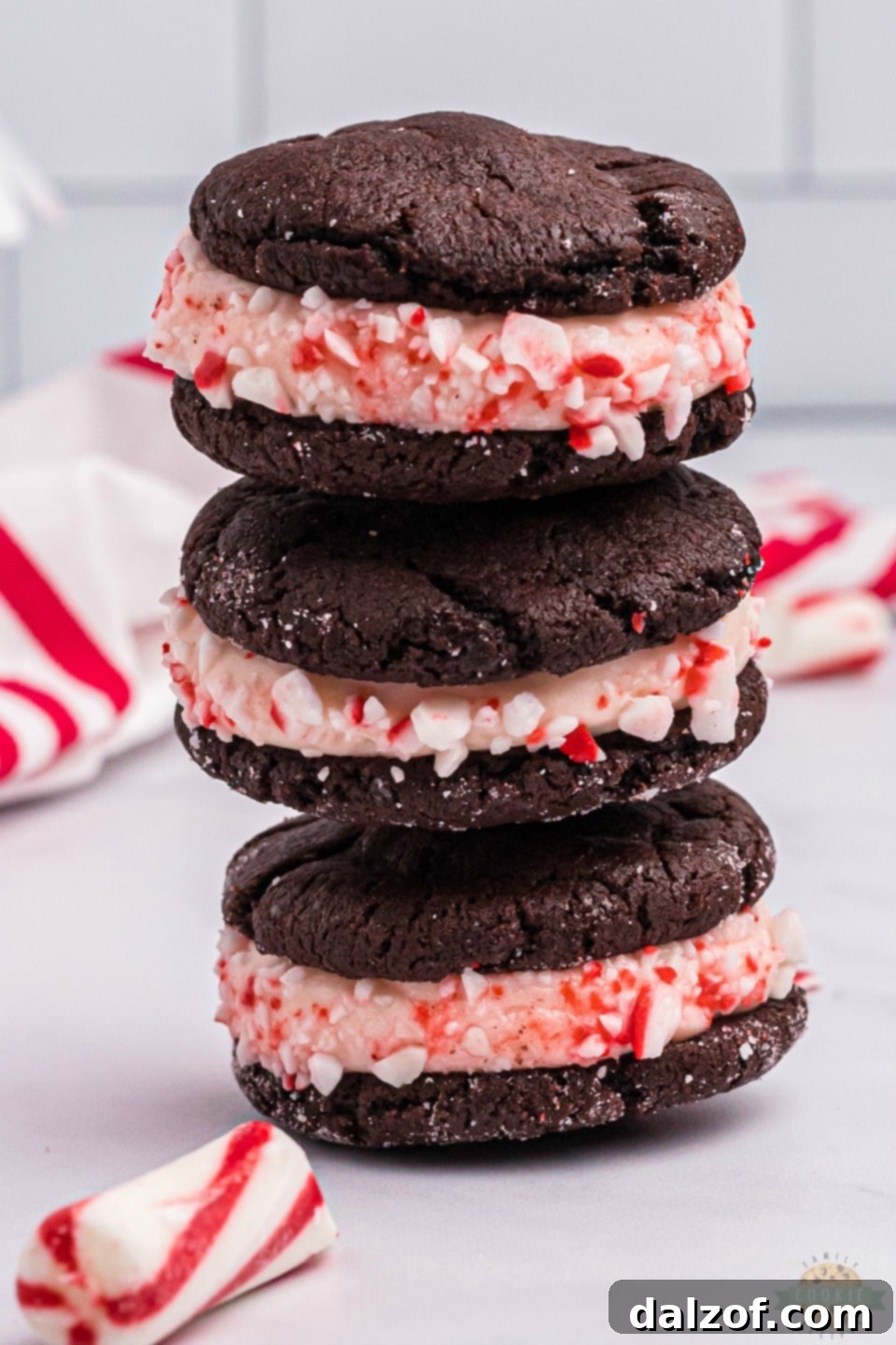 Beautifully arranged Holiday Peppermint Chocolate Sandwich Cookies