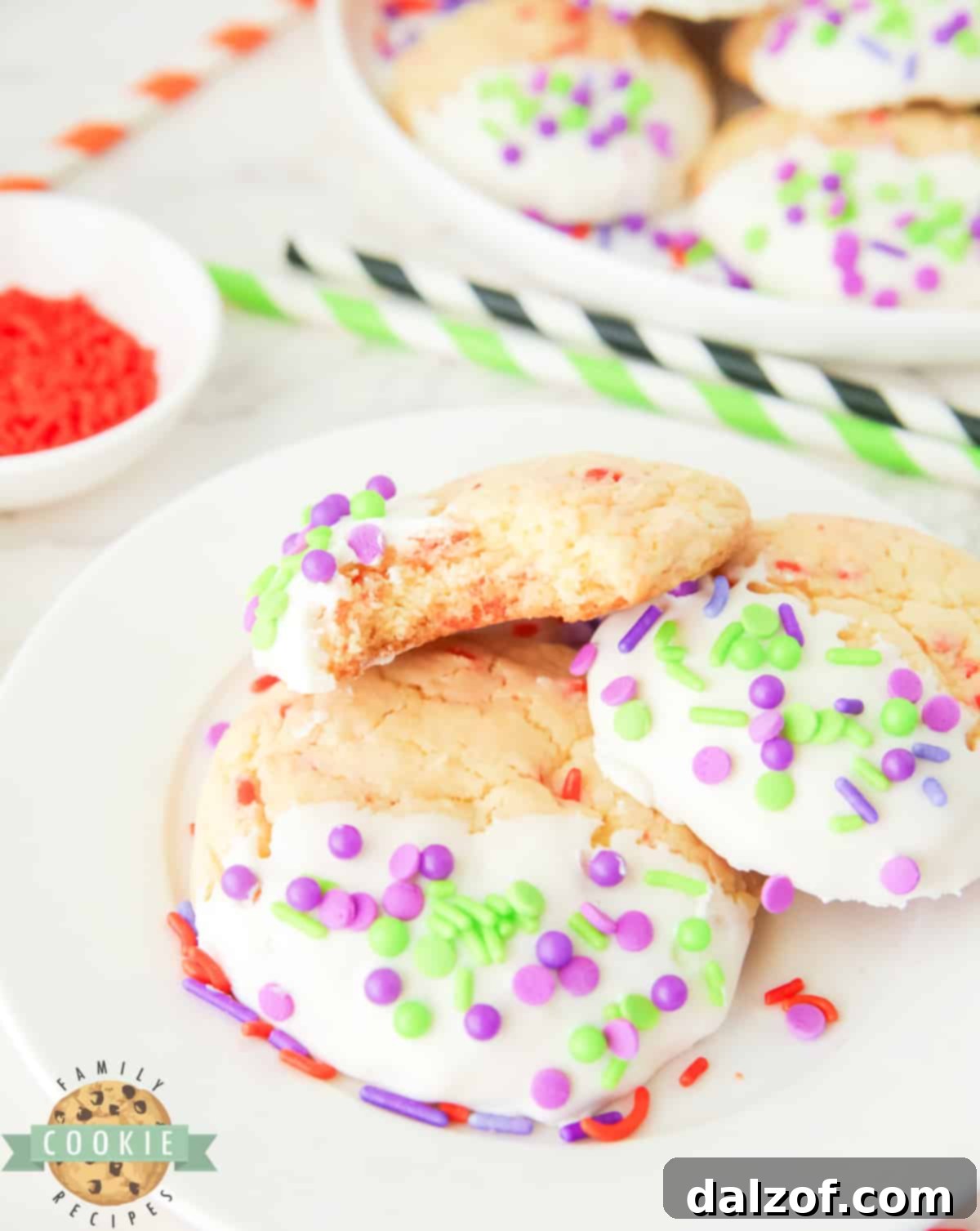Assortment of Halloween Cake Mix Sprinkle Cookies displayed, highlighting their bright colors and fun appeal for the holiday.