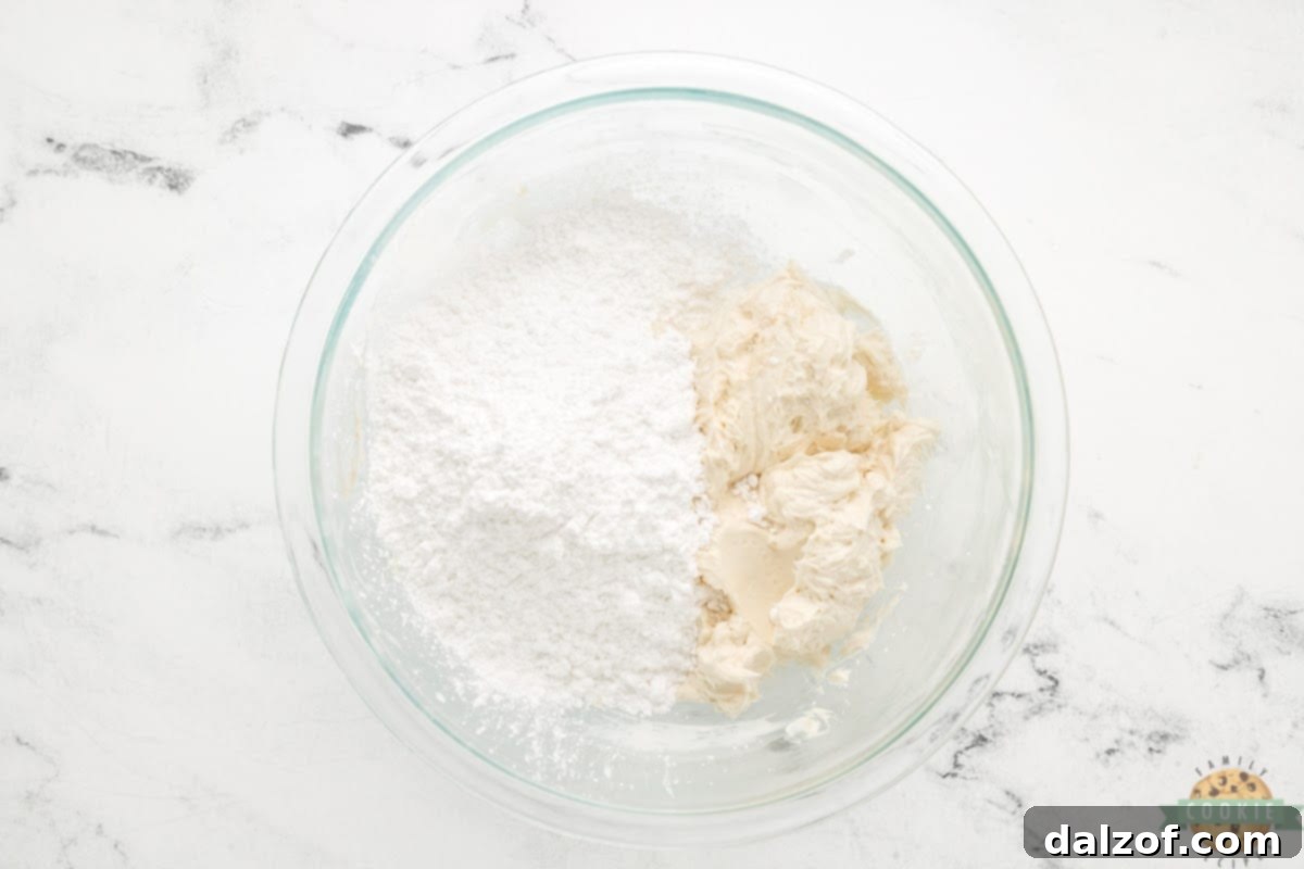 Add powdered sugar to cream cheese frosting recipe.