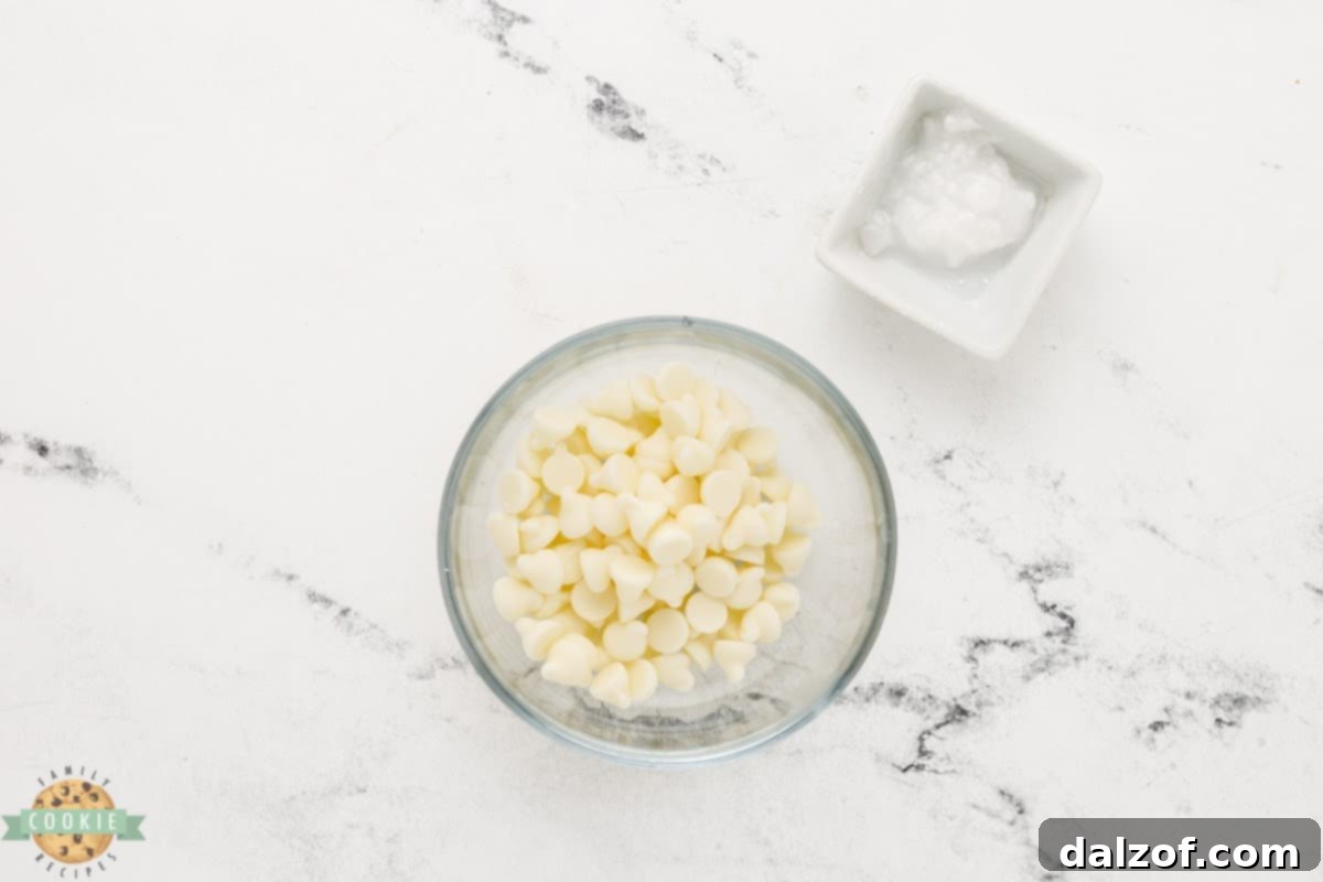 Coconut oil and white chocolate chips.